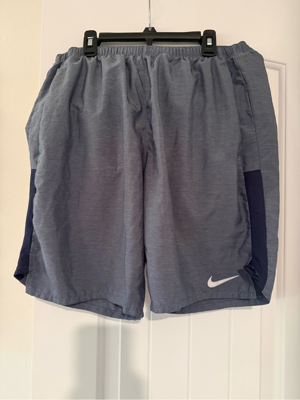 Nike Men’s Blue-Gray Athletic Shorts with White Swoosh